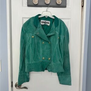 Vintage Suede Leather Cropped Bomber Jacket